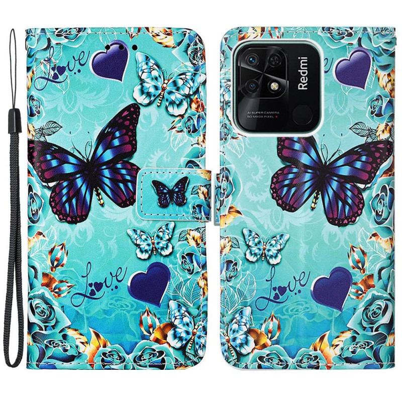 Housse Xiaomi Redmi 10C Papillons Volants à Lanière