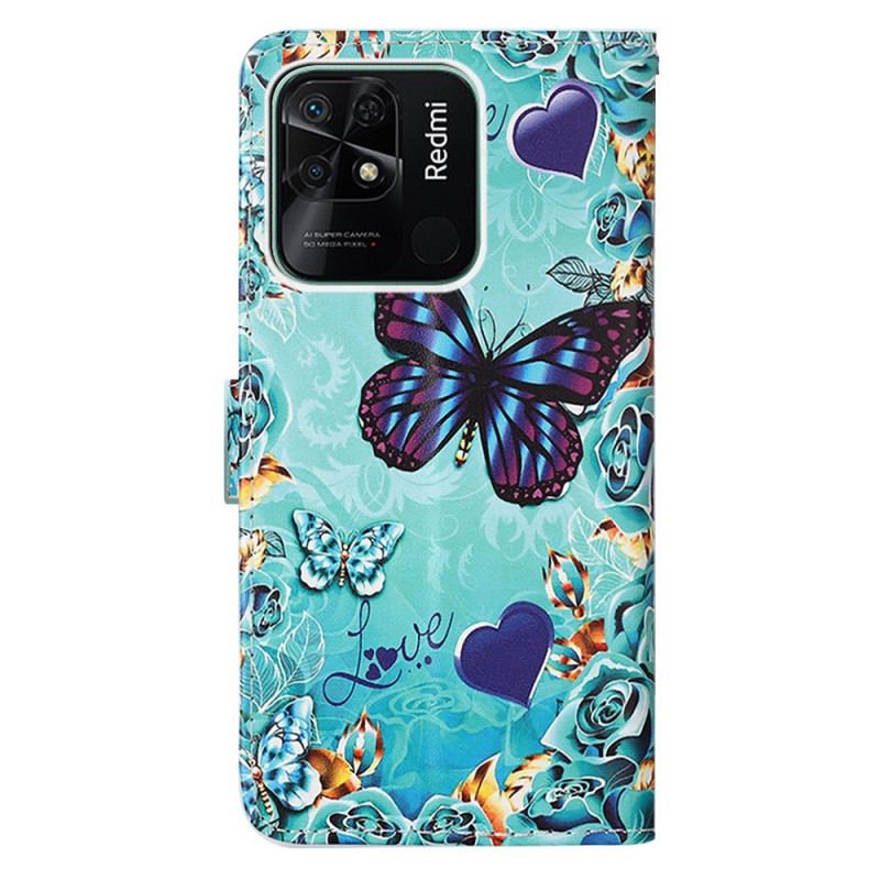 Housse Xiaomi Redmi 10C Papillons Volants à Lanière