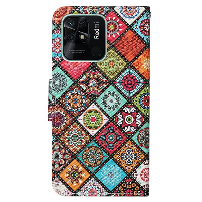Housse Xiaomi Redmi 10C Patchwork à Lanière