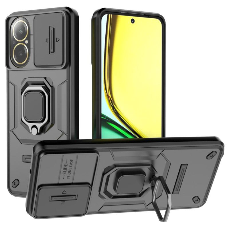 Coque Realme C67 Anneau-Support et Couvercle Coulissant pour Objectif