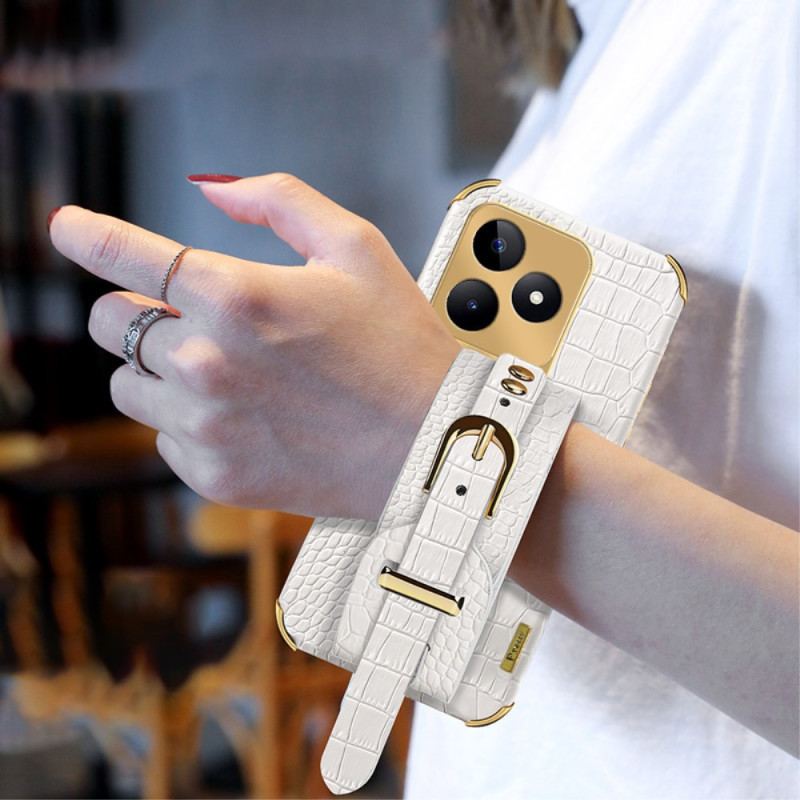 Coque Realme C53 / C51 Bracelet-Support Texture Crocodile