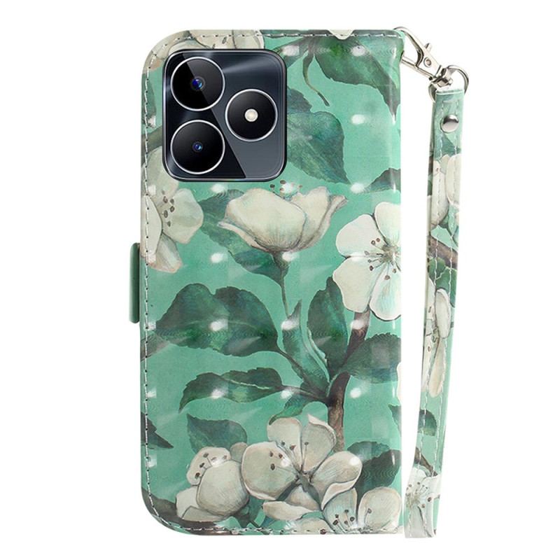 Housse Realme C53 / C51 Fleurs Aquarelle à Lanière