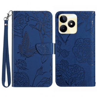 Housse Realme C53 / C51 Impression Papillons à Lanière