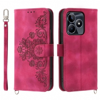 Housse Realme C53 / C51 Motif Fleuri avec Lanière et Bandoulière