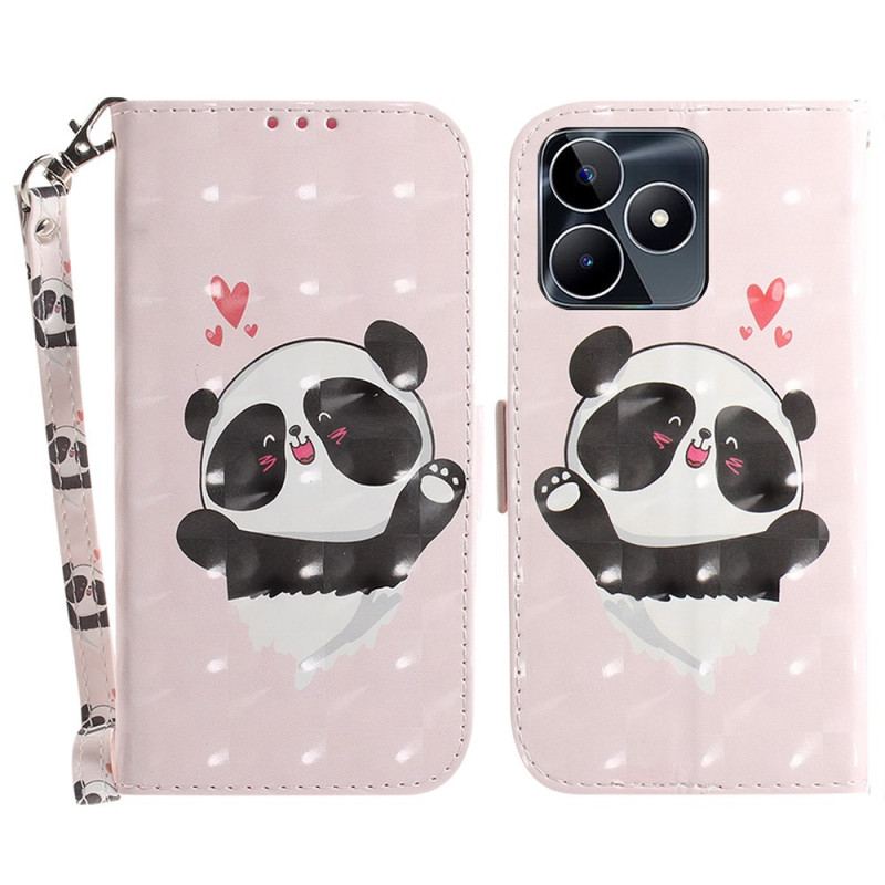 Housse Realme C53 / C51 Panda Love à Lanière