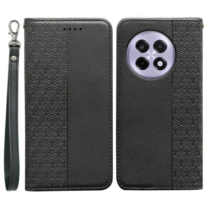Flip Cover OnePlus 13R 5G Motif Quadrillé à Lanière