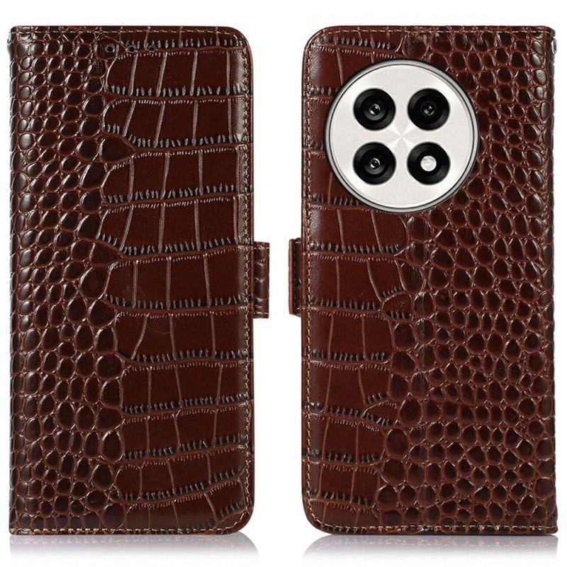 Housse OnePlus 13R Cuir Véritable Texture Crocodile