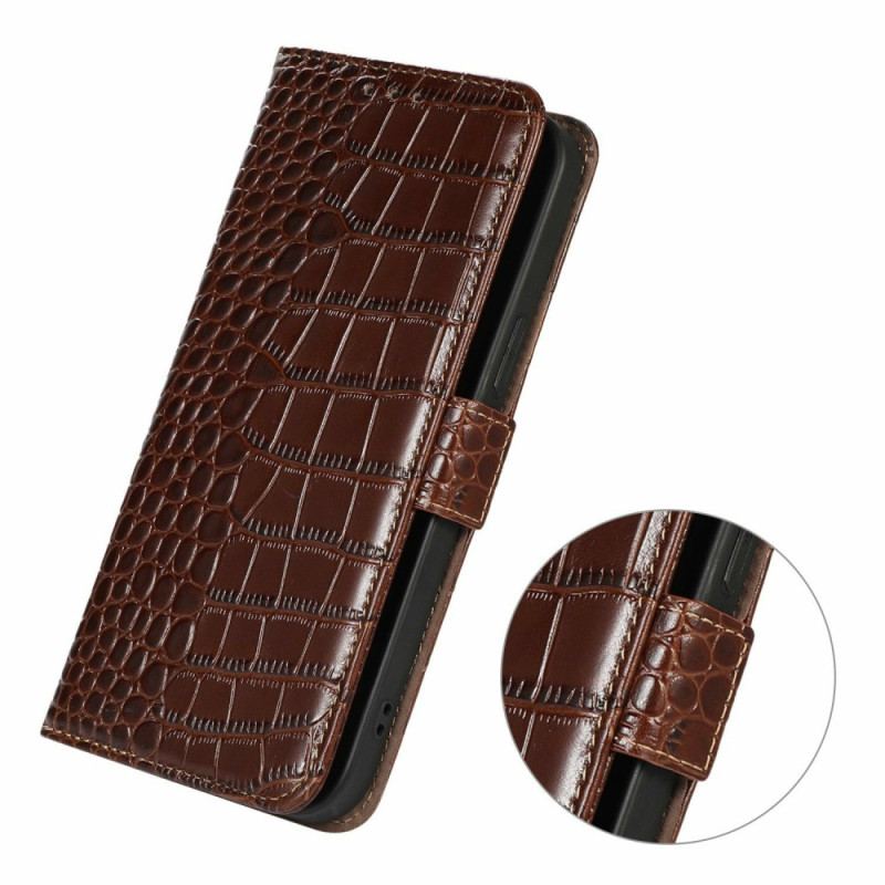 Housse OnePlus 13R Cuir Véritable Texture Crocodile