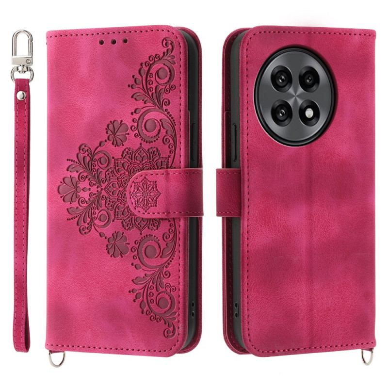 Housse OnePlus 13R Effet Daim Dentelle avec Lanière et Bandoulière