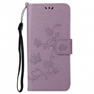 Housse Google Pixel 6A Fleurs et Papillons à Lanière