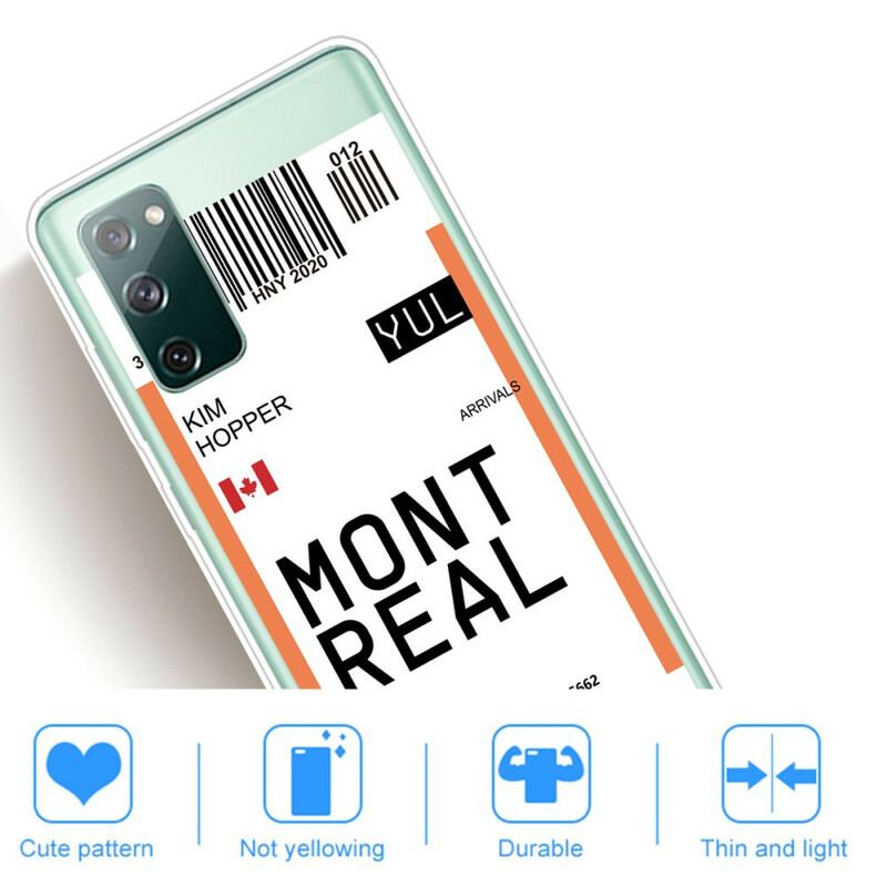 Coque Samsung Galaxy S20 FE Boarding Pass to Montreal