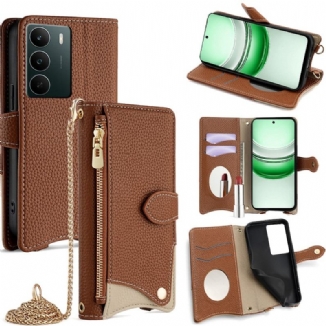 Housse Realme C71 Portefeuille Bicolore avec Miroir et Bandoulière