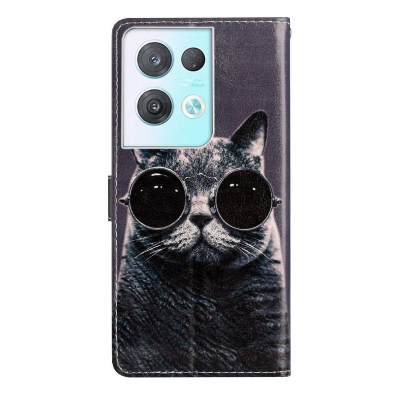 Housse Oppo Reno 8 Pro Chat Lunettes à Lanière