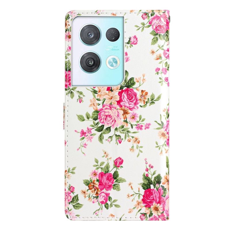 Housse Oppo Reno 8 Pro Fleurs Liberty à Lanière