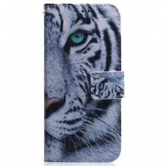 Housse Oppo Reno 8 Pro Tigre Blanc à Lanière