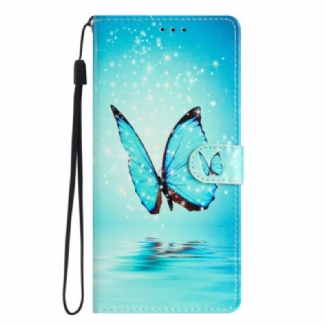 Housse Oppo A98 5G Papillon Bleu à Lanière