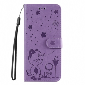Housse Vivo Y16 Chat et Abeille à Lanière