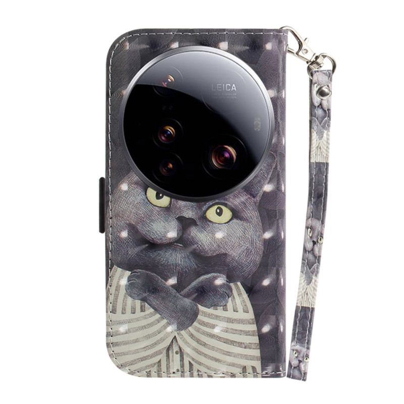 Housse Xiaomi 15 Ultra Chat Gris à Lanière