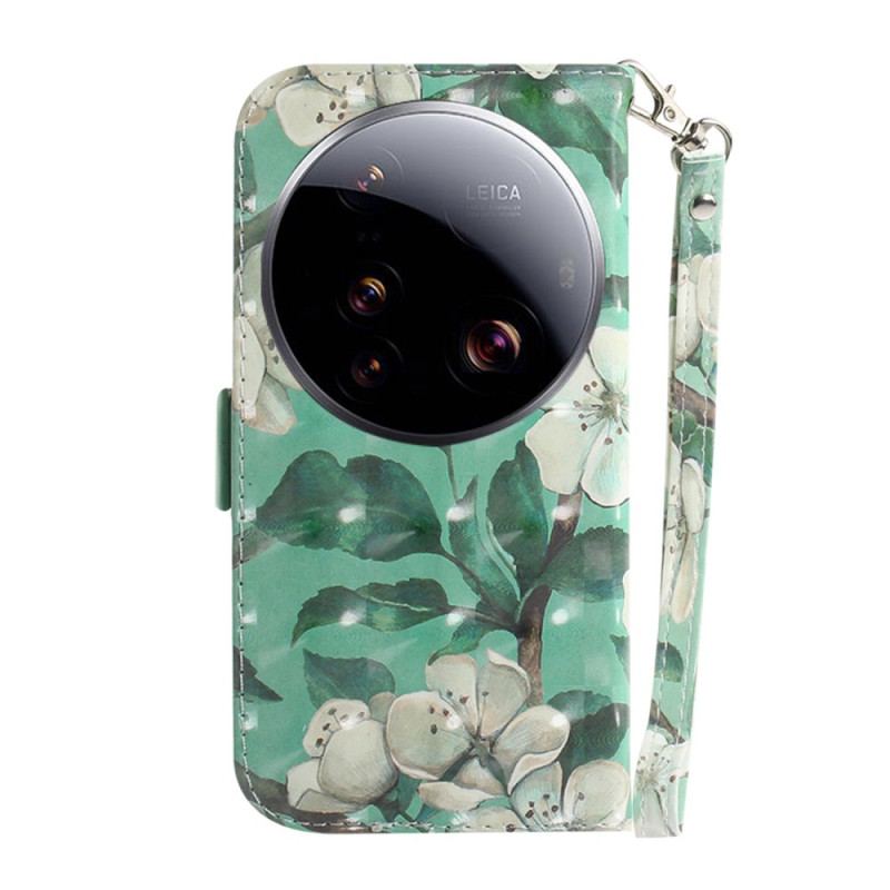 Housse Xiaomi 15 Ultra Fleurs Blanches à Lanière