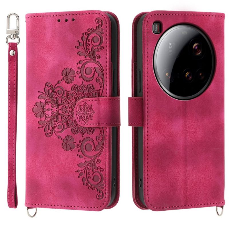 Housse Xiaomi 15 Ultra Motif Floral avec Lanière et Bandoulière