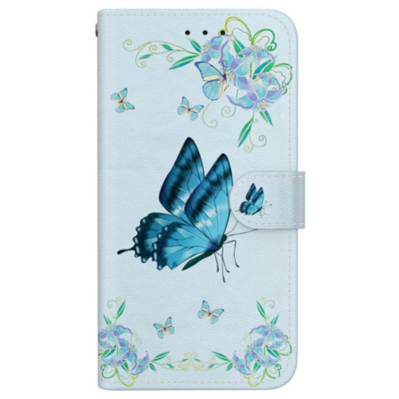 Housse Xiaomi 15 Ultra Papillon Bleu et Fleurs