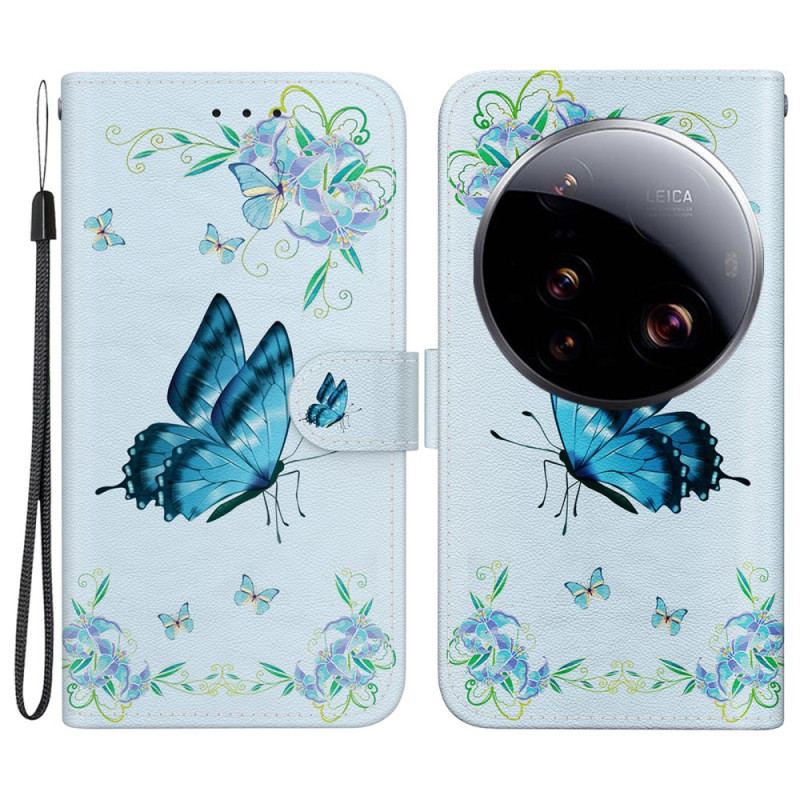 Housse Xiaomi 15 Ultra Papillon Bleu et Fleurs