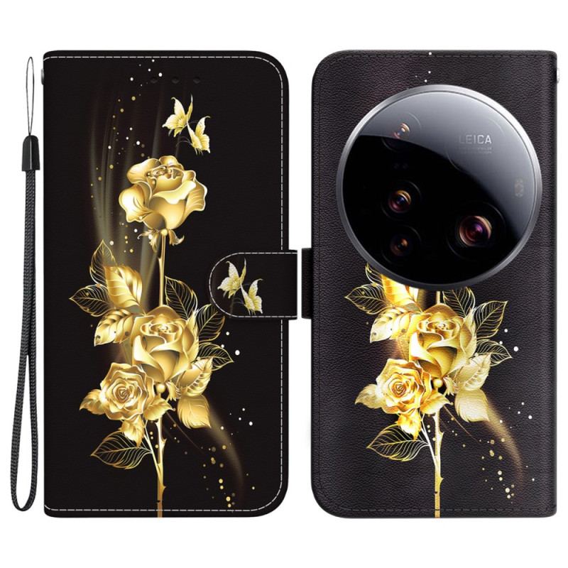Housse Xiaomi 15 Ultra Roses Dorées et Papillons