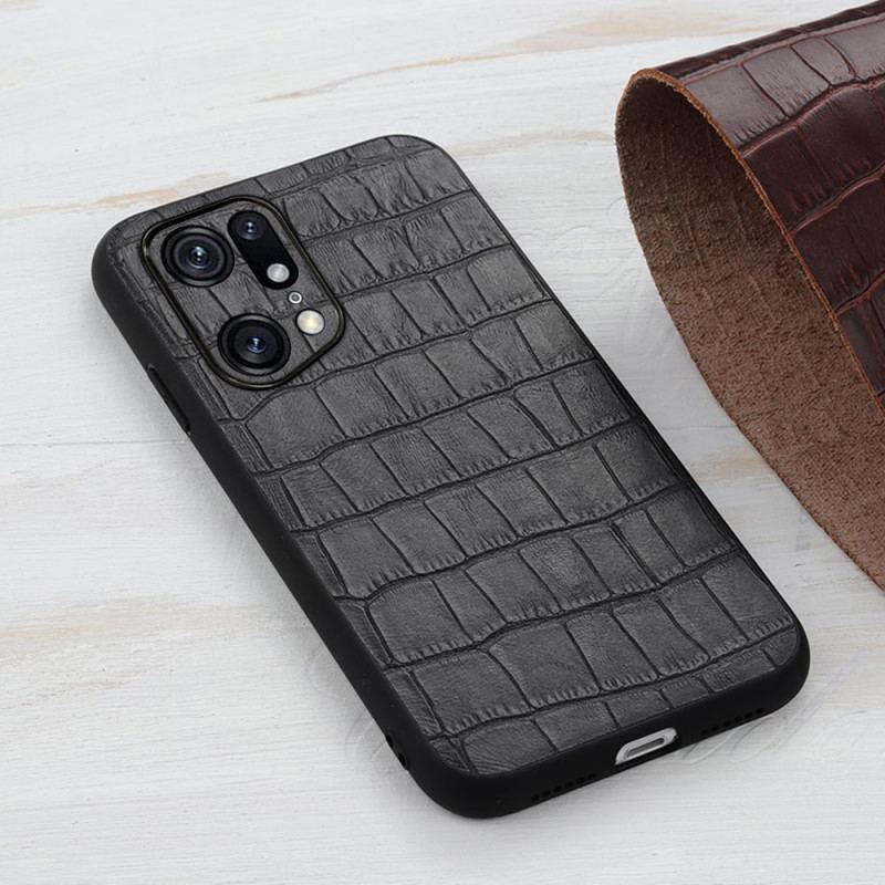 Coque Oppo Find X5 Pro Véritable Cuir Texture Crocodile