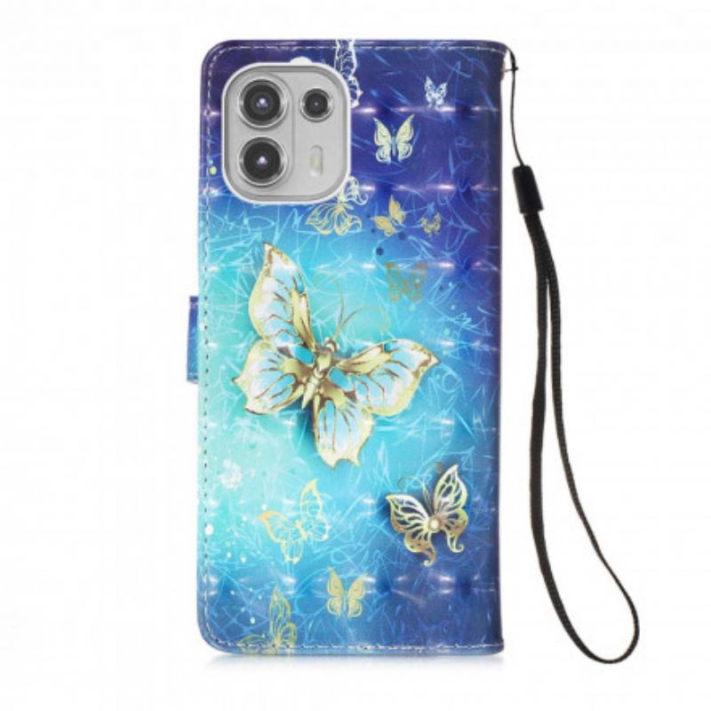 Housse Motolola Edge 20 Lite 1001 Papillons Dorés à Lanière