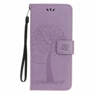 Housse Motorola Edge 20 Lite Arbre et Hiboux à Lanière