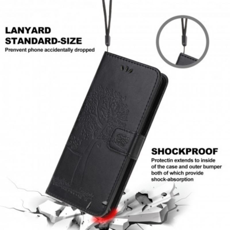 Housse Motorola Edge 20 Lite Arbre et Hiboux à Lanière