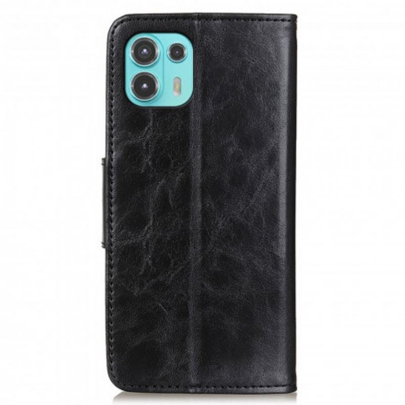 Housse Motorola Edge 20 Lite Cuir Fendu Fermoir Réversible