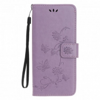 Housse Motorola Edge 20 Lite Papillons et Fleurs à Lanière