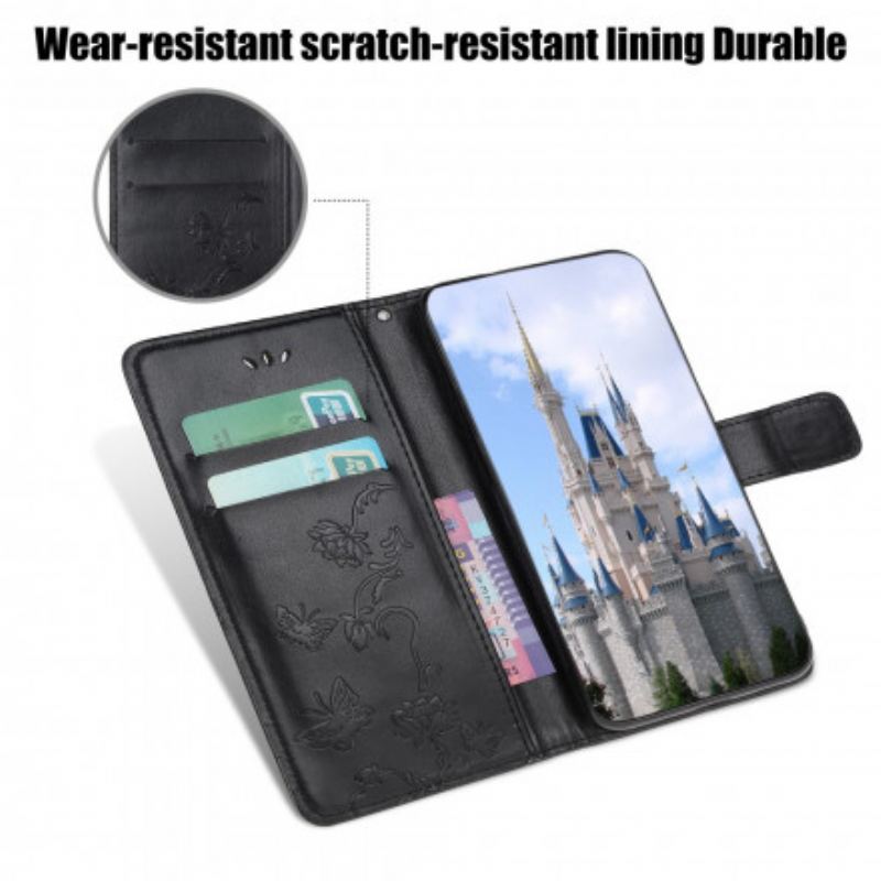 Housse Motorola Edge 20 Lite Papillons et Fleurs à Lanière
