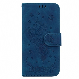 Housse Oppo Reno 8 Roses et Papillons à Lanière