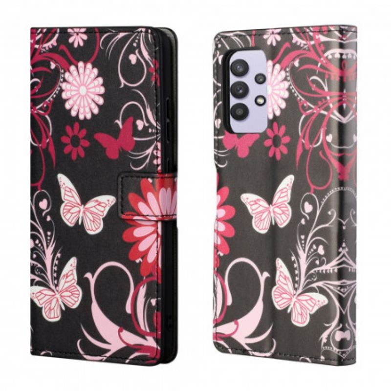Housse Samsung Galaxy A32 4G Papillons et Fleurs