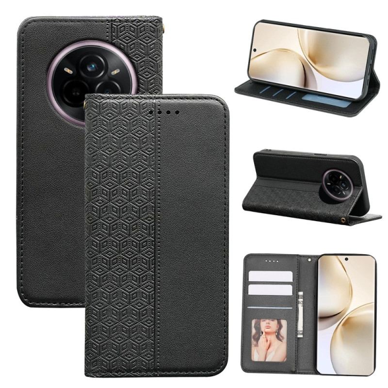 Flip Cover Realme 14 Pro Plus 5G Carreaux à Lanière