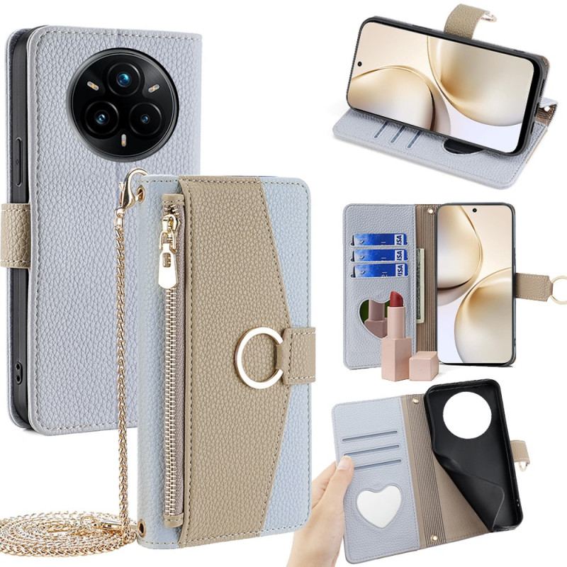 Housse Realme 14 Pro Plus 5G Bicolore avec Miroir et Bandoulière