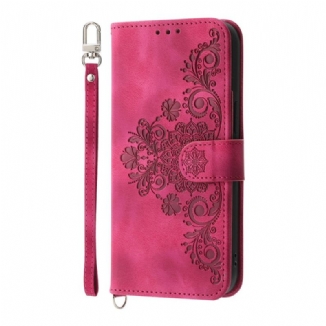 Housse Realme 14 Pro Plus 5G Effet Daim Dentelle avec Lanière et Bandoulière