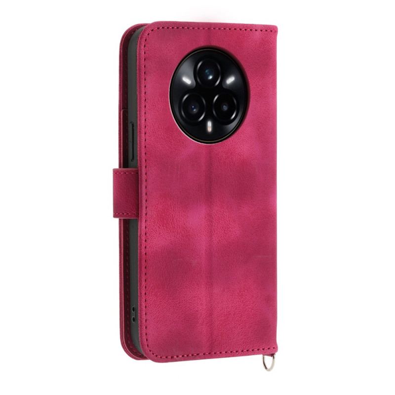 Housse Realme 14 Pro Plus 5G Effet Daim Dentelle avec Lanière et Bandoulière