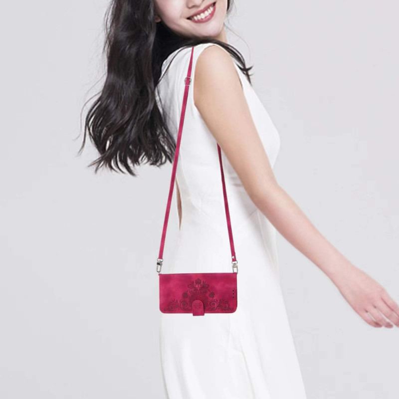 Housse Realme 14 Pro Plus 5G Effet Daim Dentelle avec Lanière et Bandoulière