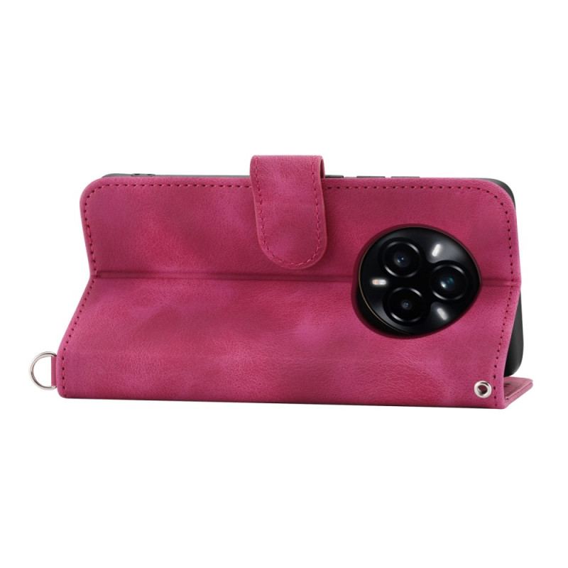 Housse Realme 14 Pro Plus 5G Effet Daim Dentelle avec Lanière et Bandoulière