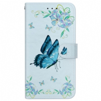 Housse Realme 14 Pro Pus 5G Papillons et Fleurs Bleus