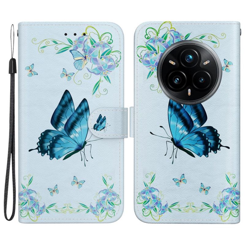 Housse Realme 14 Pro Pus 5G Papillons et Fleurs Bleus