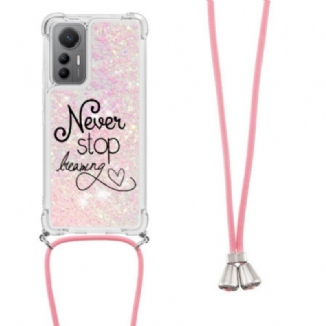 Coque Xiaomi 12 Lite à Cordon Paillettes Never Stop