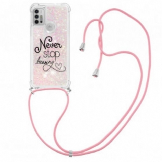 Coque Moto G30 / Moto G10 à Cordon Paillettes Never Stop