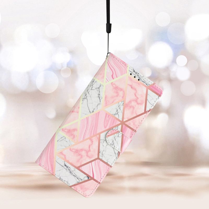 Housse iPhone 16 Marbre Rose à Lanière