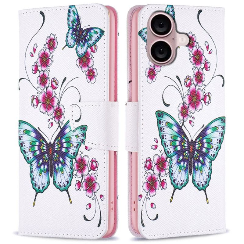 Housse iPhone 16 Papillons sur Fond Blanc