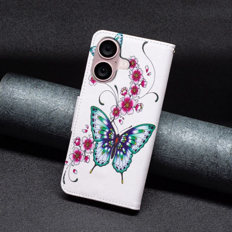 Housse iPhone 16 Papillons sur Fond Blanc