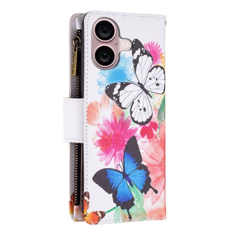 Housse iPhone 16 Portefeuille Deux Papillons
